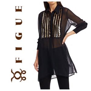 Figue Silk and Sequin Tuxedo Shirt Small BNWOT 🖤✨